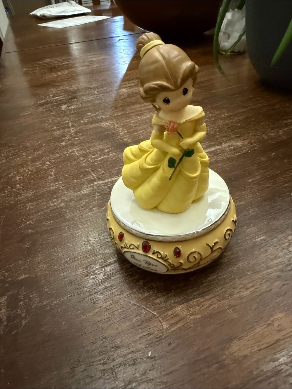 Disney Yellow Belle Figurine Music Box with Gold Accents